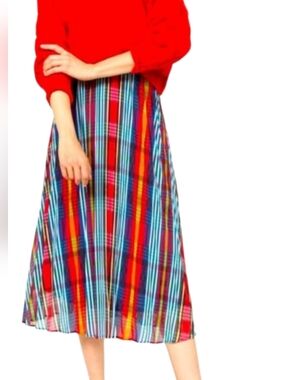 Maeve by Anthropologie Wilma Pleated Plaid A-line Midi Skirt Size 12